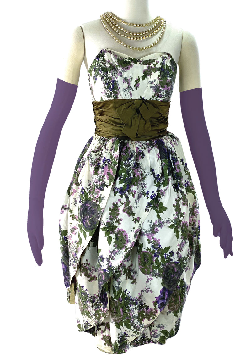 Late 1950s Dramatic Purple Floral Petal Shaped Dress - New!