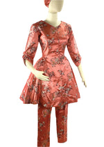 1950s Rose Pink Brocade Hostess Pyjama Set- New!