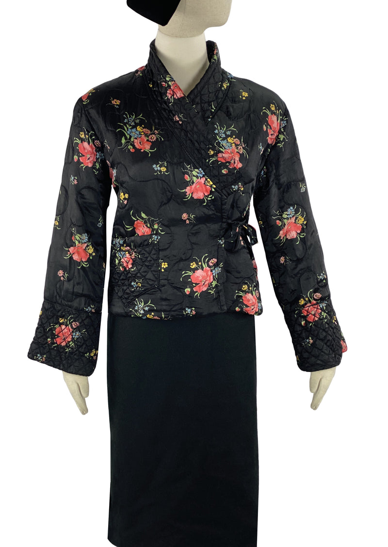 Stunning Early 1930s Black Floral Quilted Jacket  - NEW!