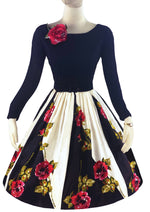 Vintage Early 1960s Crimson Roses Silk Dress- NEW!