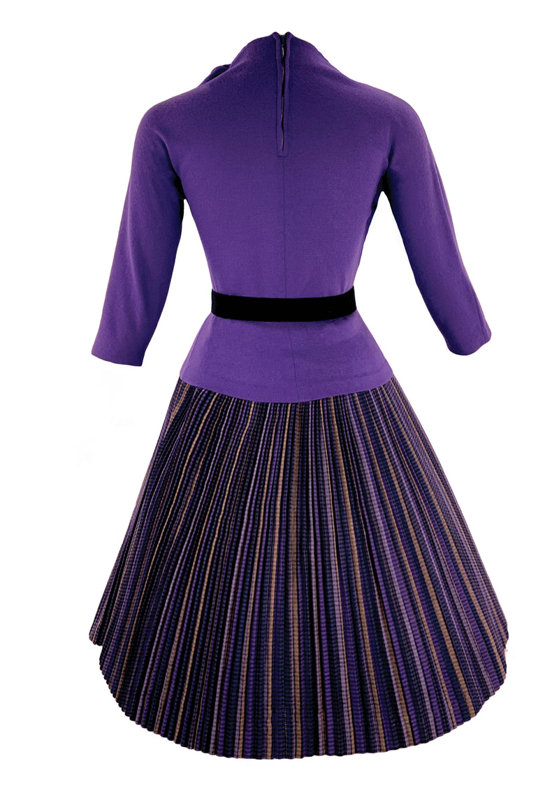Stylish Designer 1950s Purple Wool Top and Skirt Set- New!