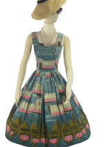 Vintage 1950s Hawaiian Scenic Print Cotton Dress  - New!