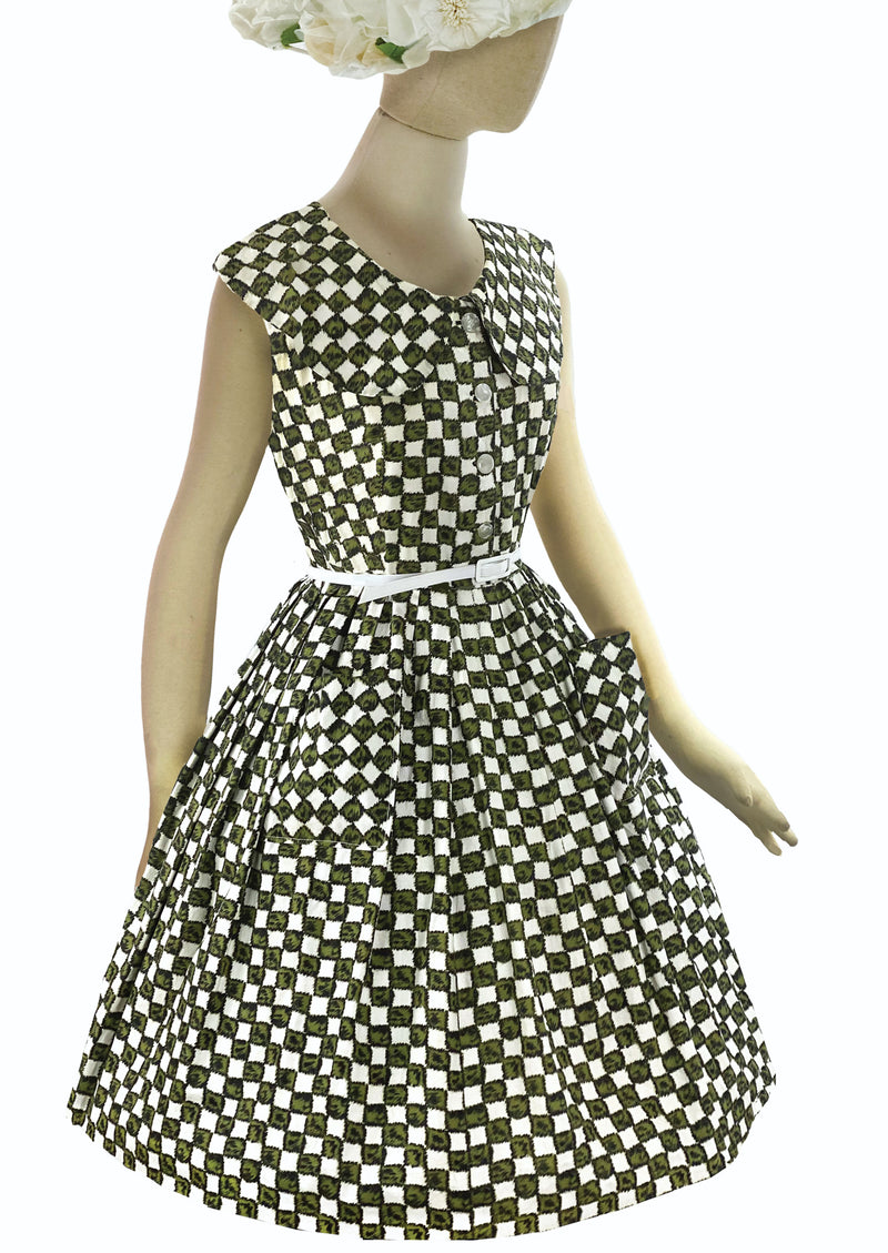 Late 1950s to Early 1960s Green & White Checkerboard Dress- NEW!