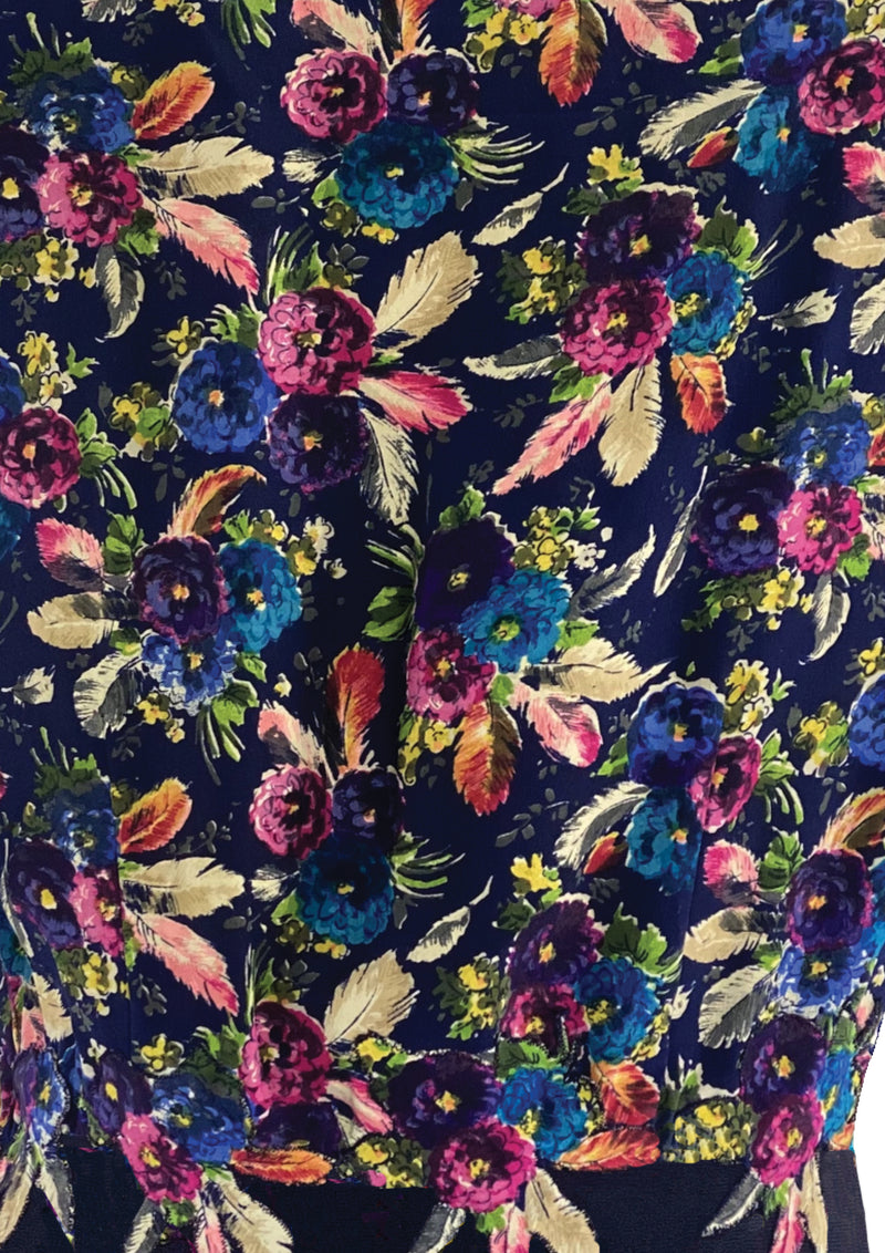 Gorgeous 1940s Navvy Blue Rayon Dress with Appliques - New!
