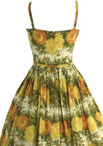 1950s L'Aiglon Yellow & Peach Roses Cotton Dress and Vest - New!
