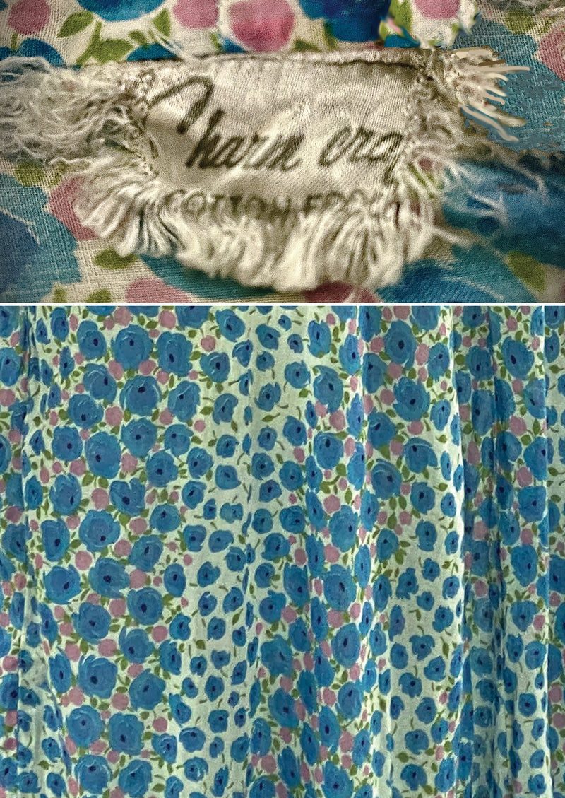 Vintage 1930s Blue and Pink Floral Cotton Dress - NEW!