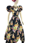 Vintage Early 1940s Colourful Abstract Bouquets Maxi Gown - New!