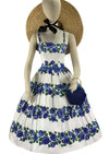 Late 1950s Blue Roses Designer Cotton Dress - NEW!