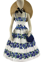 Late 1950s Blue Roses Designer Cotton Dress - NEW!