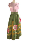 Vintage 1970s Sunflower Appliqué Maxi Skirt by Designer Chessa Davis - New!