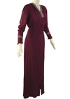 Stylish 1940s Burgundy Crepe Gown with Rhinestones and Beads- New!