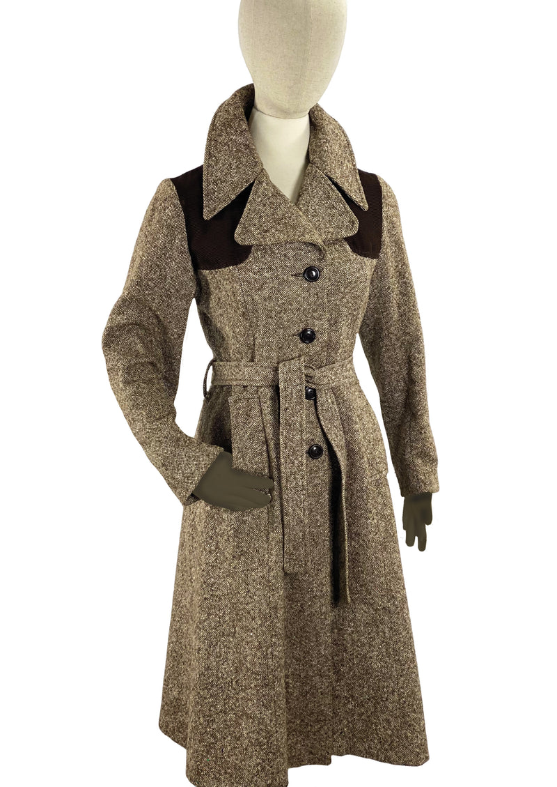 Fabulous Vintage 1970s Brown Tweed Look Wool Coat - New!