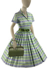 Late 1950s Blue and Green Striped Cotton Dress - NEW!