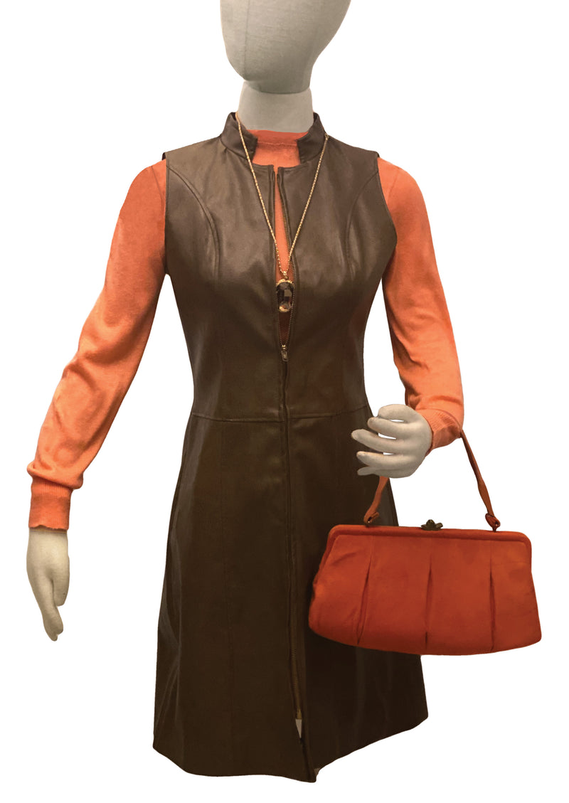 brown vinyl dress 90s "xoxo" Minimal Chocolate Vinyl / PVC Painterly Circle Print A-line Fit & Flare Mini Shift Dress