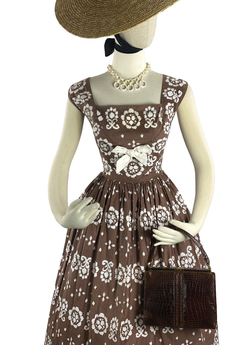 Vintage 1950s Brown and White Horrockses Designer Dress- New!