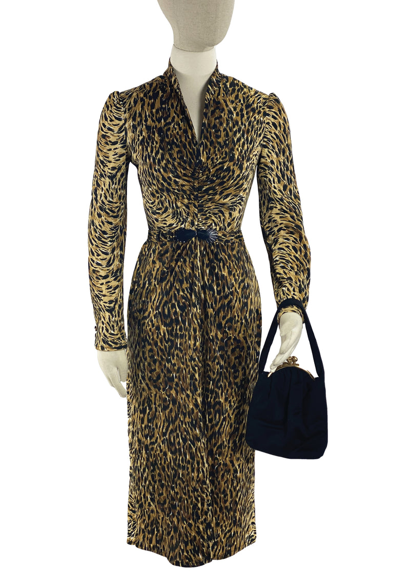 Fabulous 1970s Wild Cat Jersey Print Dress- New!