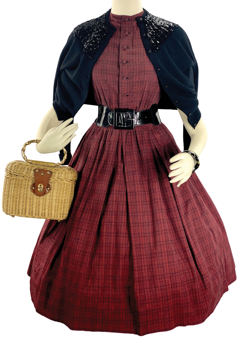 Late 1950s to Early 1960s Red Plaid Cotton Dress- New!