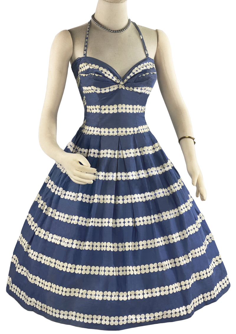 Vintage 1950s Blue and White Circles Cotton Sundress - NEW!