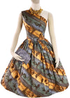 Late 1950s One Shouldered Abstract Floral Cotton Dress  - New!