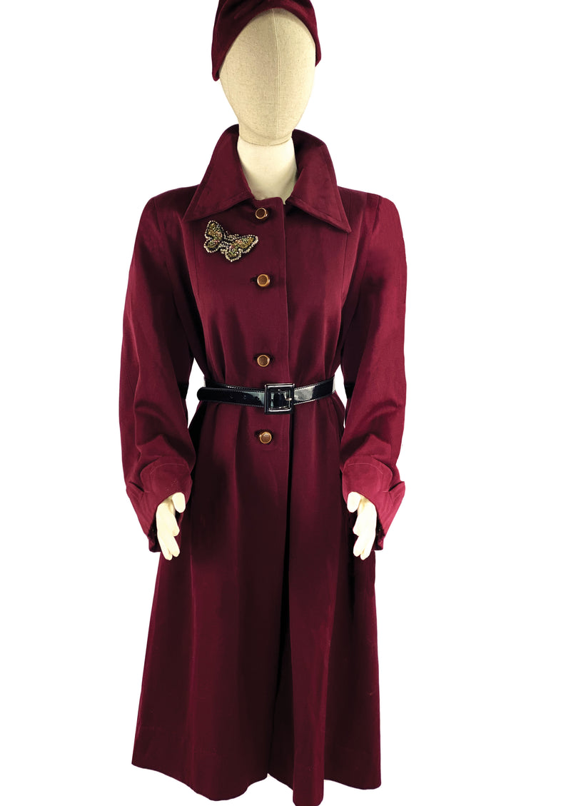 Vintage 1940s Art Deco Burgundy Wool Coat - NEW!