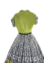 Vintage 1950s B&W Cotton Sundress Ensemble with Chartreuse- New!