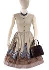 1950s Poodle Print Oatmeal Cotton Novelty Dress- New!
