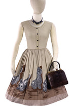 1950s Poodle Print Oatmeal Cotton Novelty Dress- New!