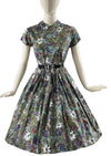 Vintage 1950s Floral Novelty Print Cotton Dress - NEW!