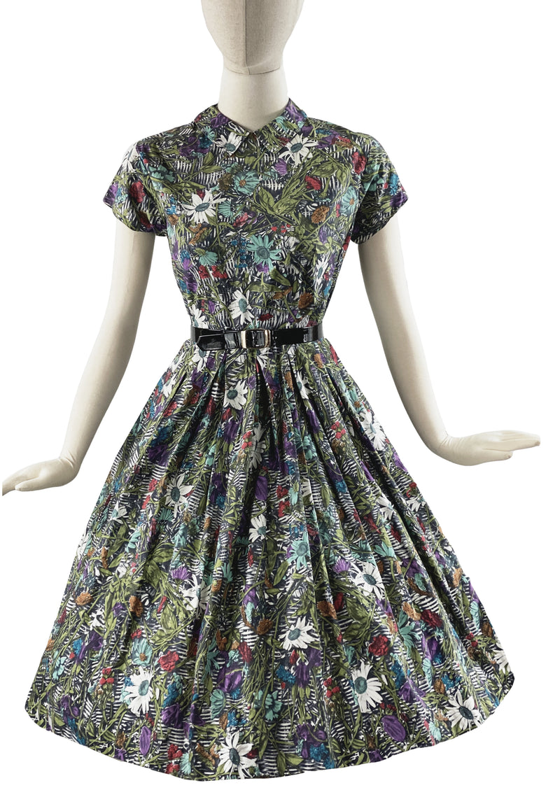 Vintage 1950s Floral Novelty Print Cotton Dress - NEW!