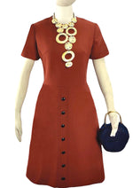 Vintage 1960s Brick Red Wool Designer Dress- New!