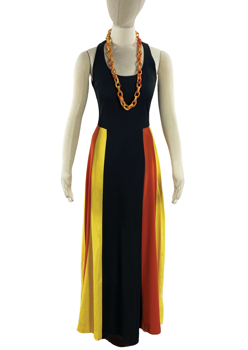 1970s Red, Yellow & Black Colour Block Maxi Dress- New!