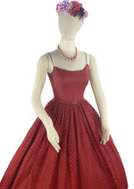Late 1950s Garnet Coloured Dotted Swiss Fabric Dress- NEW!