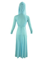 Vintage 1970s Blue Hooded Maxi Dress Ensemble - NEW!