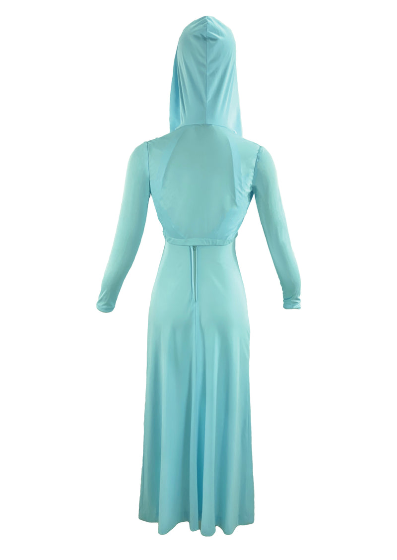 Vintage 1970s Blue Hooded Maxi Dress Ensemble - NEW!