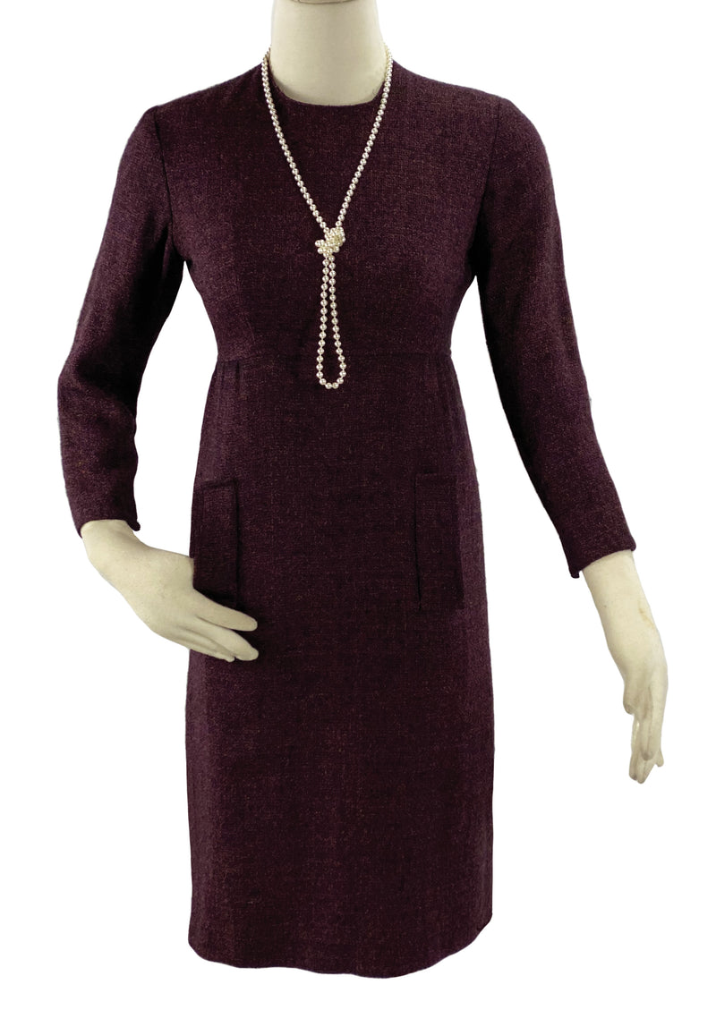 Vintage 1960s Merlot Coloured Flecked Wool Dress- New!