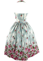 Sensational 1950s Pink Roses Halter Sundress- New!