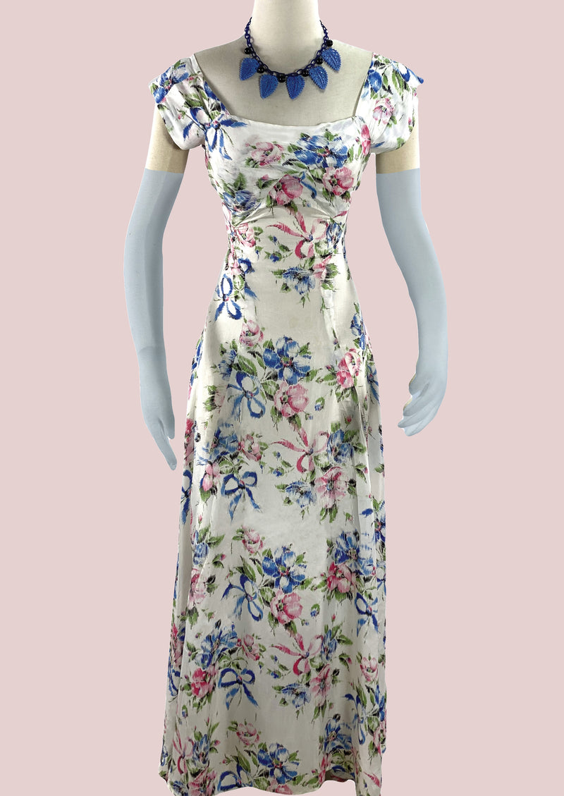 Late 1930s to Early 1940s Floral Silk Maxi Gown - NEW!