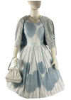 Vintage 1950s Muted Blue and White Cotton Dress- New!