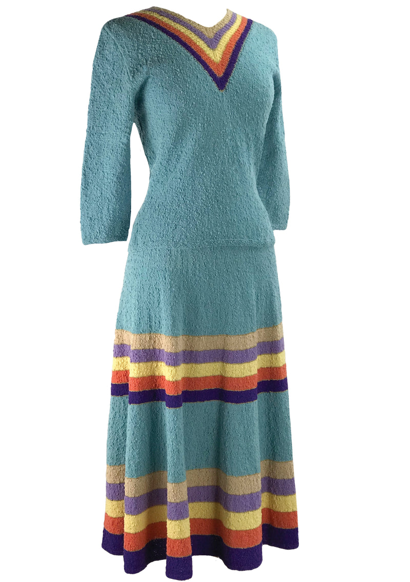 Rare 1940s Cotton Knit Rainbow Dress Ensemble- New!