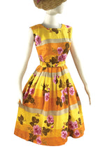 Late 1950s to Early 1960s Orange Stripes and Pink Rose Floral Dress - NEW!
