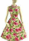 Vintage 1950s Full Blown Pink Roses Print Cotton Dress - NEW!