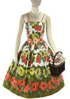 Vintage 1950s Golden and Tangerine Roses Cotton Dress - New!