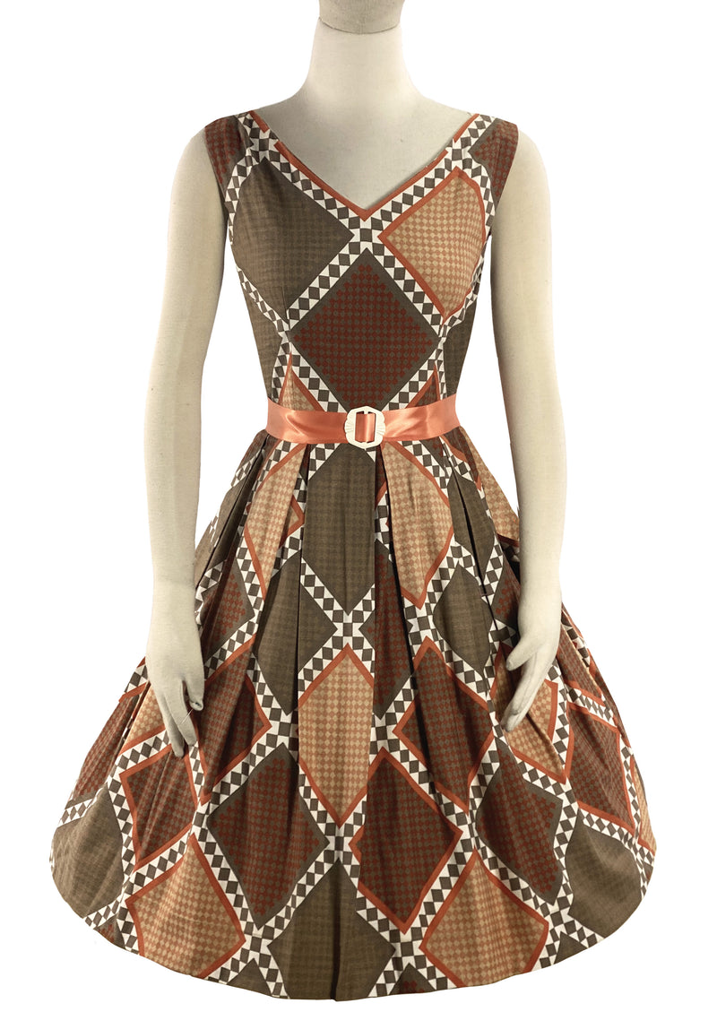 Early 1960s Geometric Cotton Print Day Dress - New!