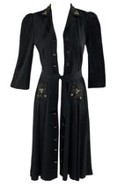 Vintage Early 1940s Studded Black Crepe Button-Through Dress - NEW!