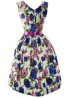 1950s Purple and Blue Carnations Cotton Dress  - New!