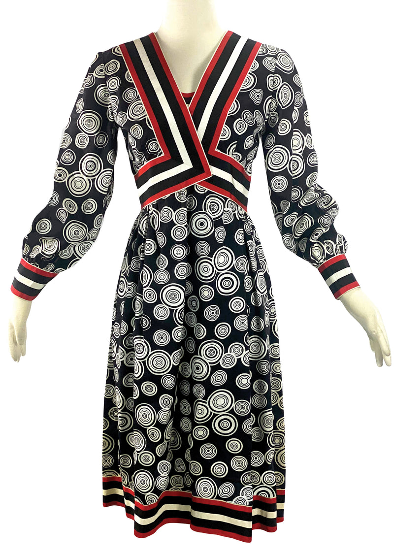 Vintage 1960s Black Optical Print Designer Dress- New!