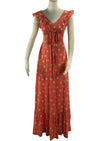 1970s Rose Print Maxi Dress with Frills