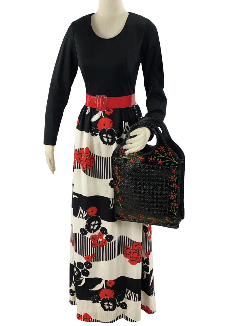 Vintage 1970s Red, White and Black Maxi Dress - NEW!