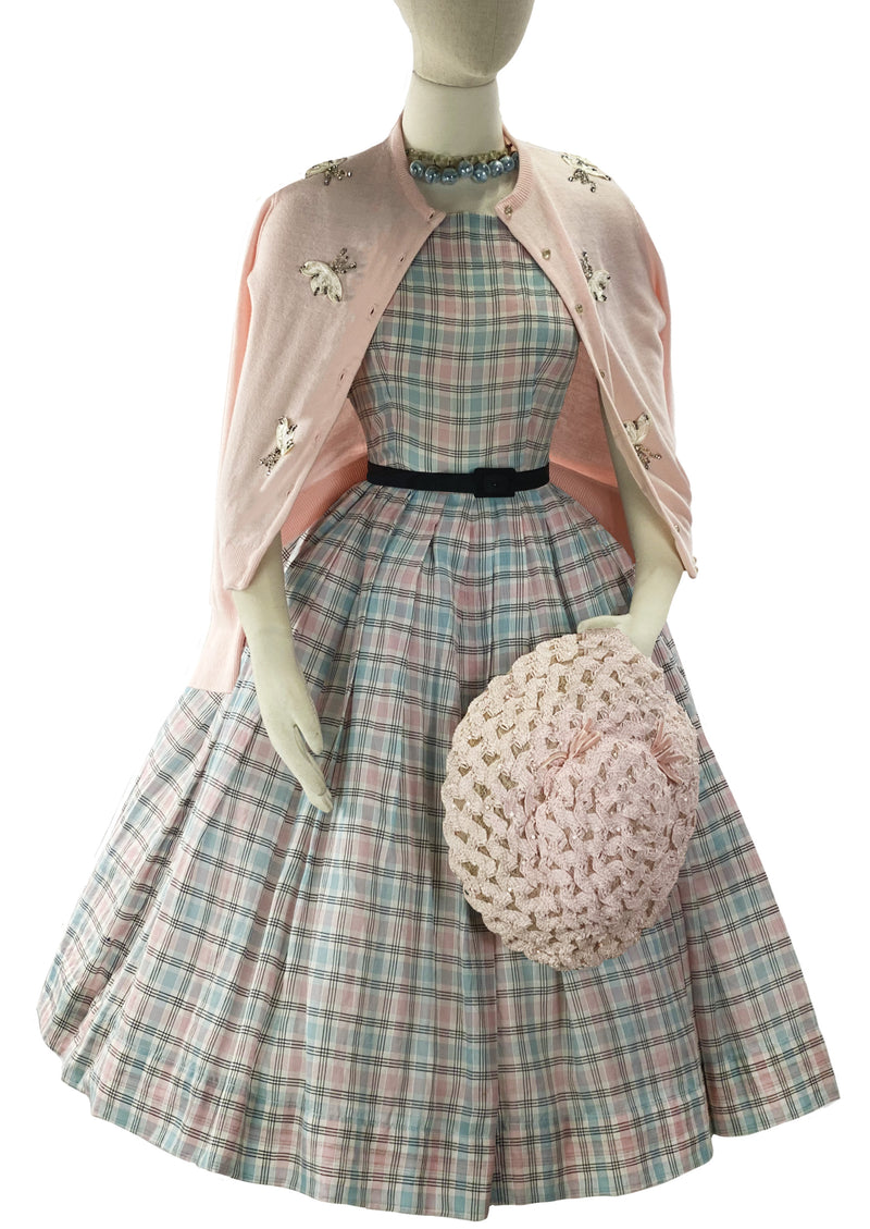 Late 1950s Early 1960s Pink & Blue Plaid Dress - New!
