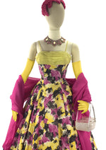 1950s Rose Pink and Yellow Abstract Floral Cocktail Dress- New!